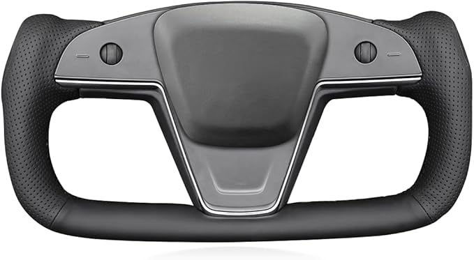 MEWANT Steering Wheel Cover for Yoke Style Steering Wheel for Tesla Model S 2021-2023 / Model X 2021-2023 Made of Black Microfiber Leather