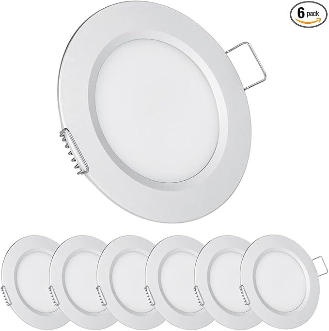 acegoo RV 2.75" Recessed LED Ceiling Light 12V Ultra-Thin Puck Light, Dimmable RV Lights Interior for Camper Van Truck Motorhome Boat Sailboat Roof Under Cabinet Lighting, 6 Pack (Sliver,Cool White)