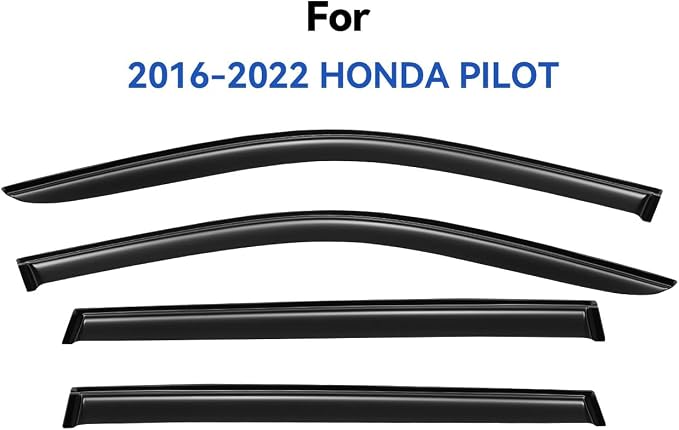 Window Visors Rain Guards for 2016 2017 2018 2019 2020 2021 2022 Honda Pilot, Out-Channel Window Vent Wind Deflectors Visors Shades for 16-22 Pilot (Excludes Touring Models)