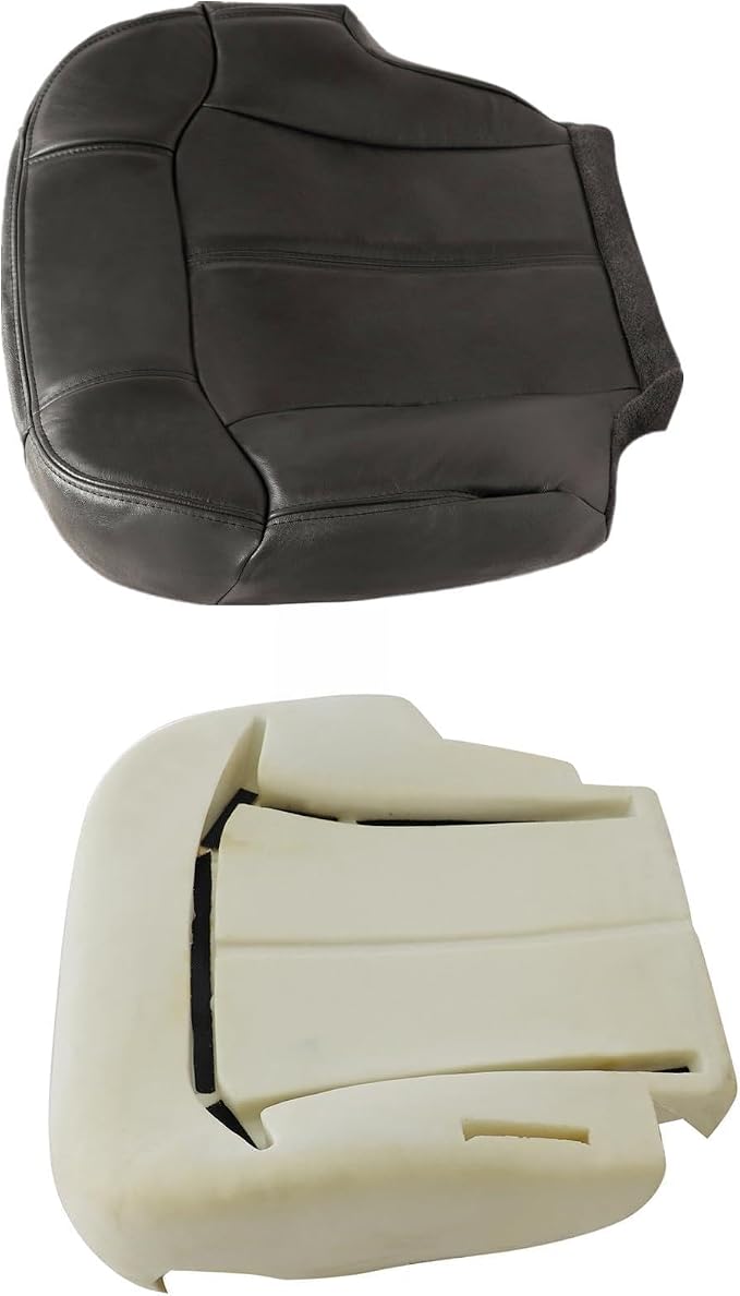 SecosAutoparts Driver Side Foam Cushion & Bottom Leather Replacement Seat Cover Dark Gray Compatible with Chevy Silverado Tahoe Avalanche Suburban Compatible with GMC Sierra Yukon 1999 2000 2001 2002