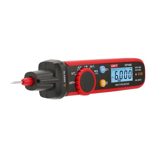 UNI-T Mini Pen Multimeter, AC DC 600V Pen-Type Meter True RMS Small Multimeter Professional Non-Contact Voltage Resistance Capacitance Tester 6000 Counts, UT118C