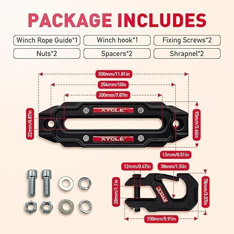 Synthetic Rope Towing Winch Fairleads, OrangeBlack, | 254mm,10" Aluminum Cable Guide, Foldable Forged Trailer Hook Kit, 1/2" x 70 Foot Synthetic Winch Rope