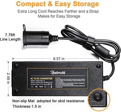 AstroAI Cordless Tire Inflator and AstroAI AC to DC Converter 10A/120W/7.78FT