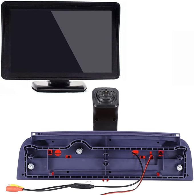 HD Brake Light Backup Camera Set with 4.3 Inch LCD Monitor, Waterproof Night Vision Car Roof Reversing Camera Replacement for Ford Transit Connect 2 II/XL Cargo Titanium Passenger Wagon 2014-2022