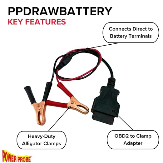 Power Probe PPDRAWBATTERY - OBD2 to Alligator Clamp for PPDRAW