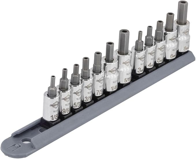 Mayhew Tools 16021 SAE and Metric Tamper Hex Socket Bit Set, Chrome Plated, 12-Piece