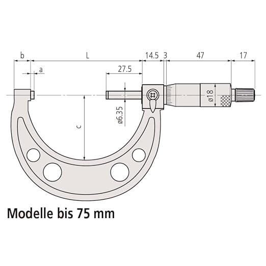 Mitutoyo 103-129 Outside Micrometer, Baked-enamel Finish, Ratchet Stop, 0-25mm Range, 0.001mm Graduation, +/-0.002mm Accuracy | Baked-enamel Finish, Ratchet Stop, 0.001mm Graduation, +/-0.002mm Accuracy