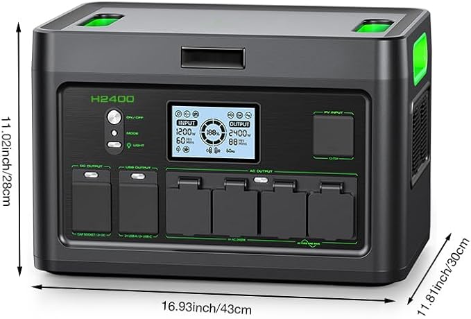 2400W Portable Power Station 1843Wh Outdoor Solar Generator with 2400W(4800W Peak) 4 AC Outlets, Fast Charging Emergency Power Backup Battery UPS for Home Outage RV/Van Road Trip Camping