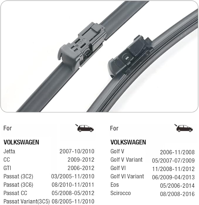24"+19" Windshield Wiper Blades Replacement For VW Volkswagen Passat 2010-2006 Jetta 2010-2007 Eos 2016-2006 Golf 5 Golf 6,Automotive Replacement Windshield Wiper Blades For My Car-Top Lock 19mm