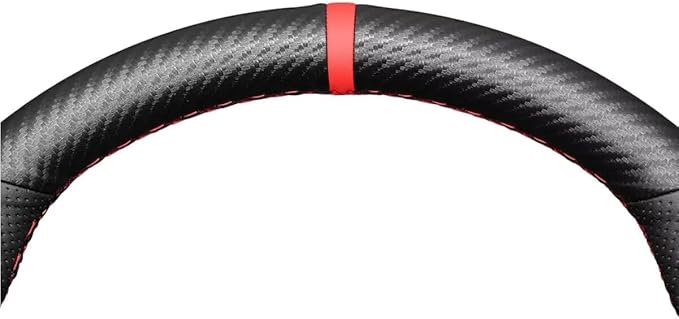 Loncky Carbon Fiber Black Genuine Leather Steering Wheel Cover for Honda Civic 9 Civic 2012 2013 2014 2015 Hand Stitched Custom Fit Car OEM Parts Interior Accessories
