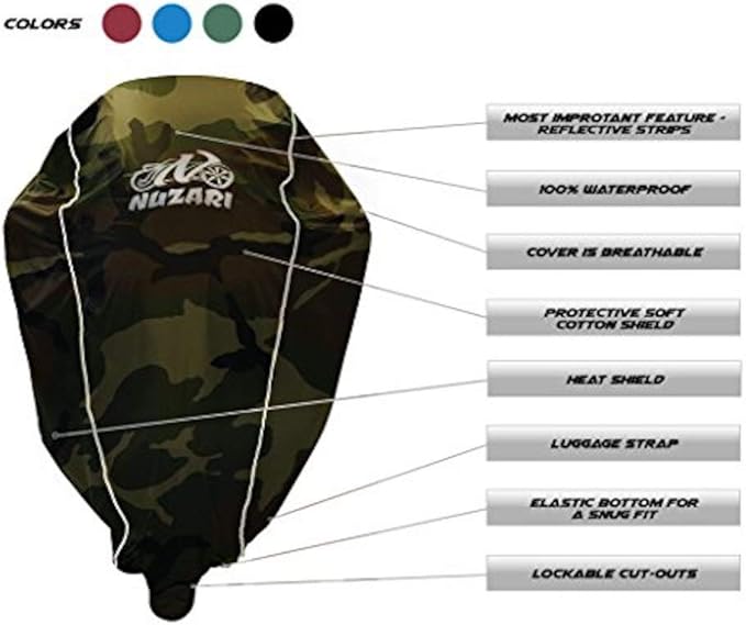 Nuzari Heavy Duty Motorcycle Cover - Outdoor Bike Storage Motorcycle Covers - Motorcycle Cover Waterproof Outdoor - Dirt Bike Covers (Camouflage, Medium)