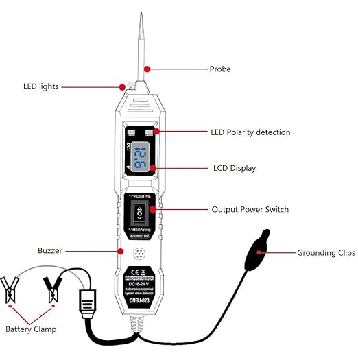 Multifunctional Car Circuit Tester, 3.5-36V DC Automotive Power Circuit Tester with LCD Display and Sharp Probe, Electric Test Pen for Car Battery Polarity Continuity Fuses (Blue)