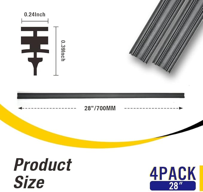 5 PLUS Wiper Blade Refill,4 PCs Adjustable Size of Universal Replacement Windshield Wiper Refill Replacement for Front & Rear Windshield Wiper Baldes Rubber Strip (28")