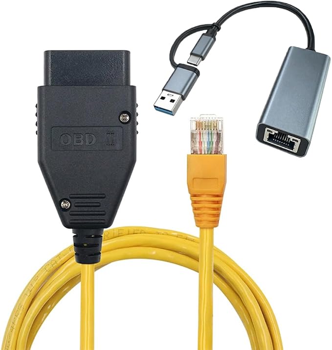 Obd2 Enet Cable to USB C + USB A Adapter for BMW F G Series Coding RJ45 Compatible with E-SYS Icom ISTA Software Vehicle Programming Scan Tool Code Reader Bootmod3 Bimmercode CarPlay Activation