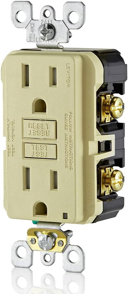 Leviton GFCI Outlet, 15 Amp, Self Test, Tamper-Resistant with LED Indicator Light, Protection from Electric Shock and Electrocution, GFTR1-I, Ivory (Pack of 10)