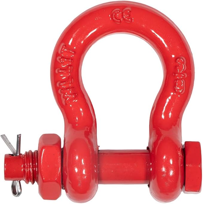 Mytee Products 3/8" Anchor Shackle Forged Carbon Steel w/Safety Screw Pin Load Limit 2,000 lbs, Double Rust Protection Heavy Duty D Ring Bolt Type Shackle for Towing, Rigging & Vehicle Recovery