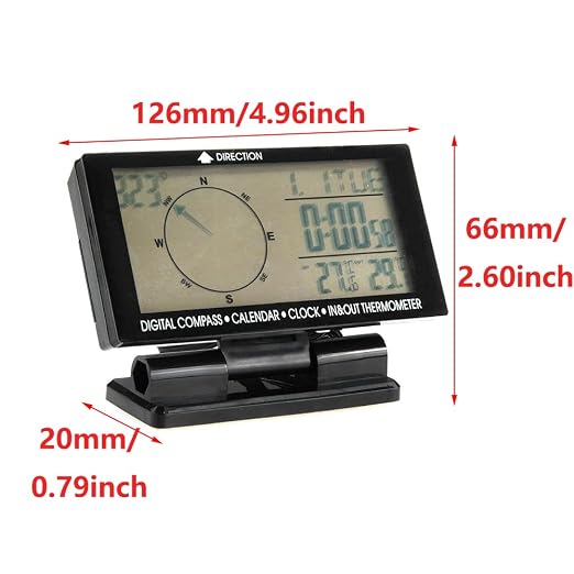 with Large LCD 3.9inch with Blue Backlight Compass Clock Digital Car Thermometer Black