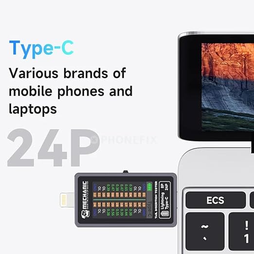 Type-C Lightning Interface Tail Insertion Detector Mechanic T-824, High Precision Digital Display Tester for Tail Plug Detection iPhone Mobile Phone Tablet Apple iPad Mac Android Phone