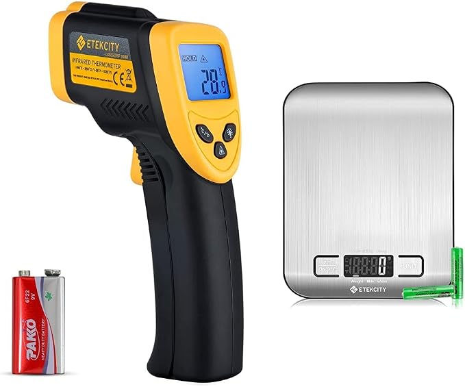 Etekcity Infrared Thermometer 1080, Yellow & Infrared Thermometer 1080, Digital Temperature Gun for Cooking, Non Contact Electric Laser IR Temp Gauge, Yellow