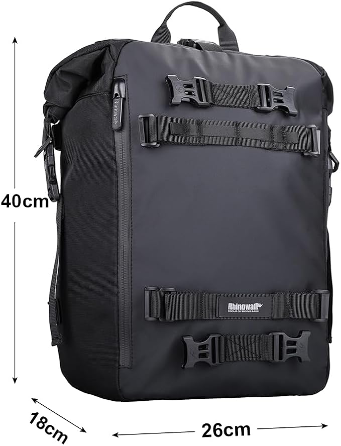 Rhinowalk Motorcycle Tail Bag 20L Motor Travel Luggage Waterproof Motorbike Rear Rack Trunk Storage Bag - Black