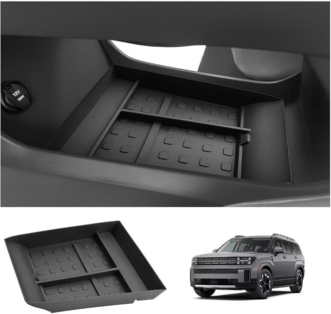 LUWU Lower Center Console Tray Storage Box for 2024 2025 2026 Hyundai Santa Fe SE/SEL/XRT/Limited/Calligraphy Accessories Armrest Console Organizer TPE Material 2025 2026 Santa Fe Accessories Black