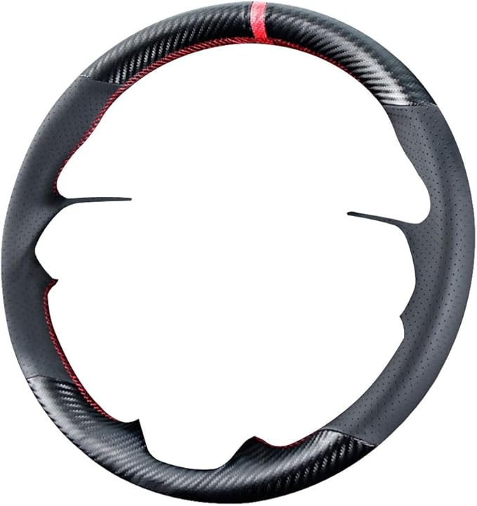 DIY Stitching Carbon Fiber Steering Wheel Cover for Toyota RAV4 SUV Avalon 2019-2021 / for Toyota Camry 2018-2021 / for Corolla 2020 2021 15 inches Black Leather Interior Accessories