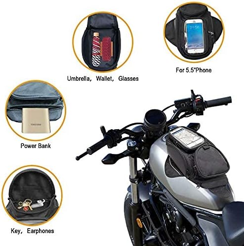 MASO Motorcycle Waterproof Tank Bag Oxford Magnetic Saddlebag Black Universal Motorbike Bags Travel Tool Tail Luggage with USB Charger LED Voltage Display