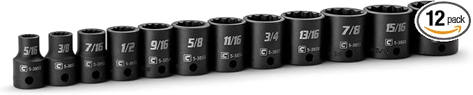 Capri Tools 3/8 in. Drive Shallow Impact Socket Set, 12-Point, SAE, 5/16 to 1 in., 12-Piece