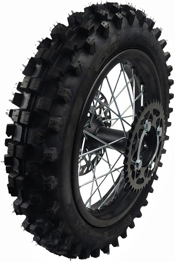 14 "Rear Wheel Rim Tire Assembly for Dirt Bike 90/100-14 15mm axle Rear Wheel Rim Tire Fits 50cc-125cc dirt bike TTR SSR CRF Apollo Includes brake disc and sprocket