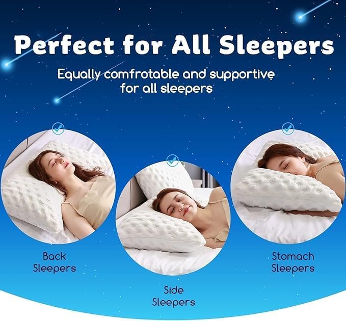 KUCEY Cooling Side Sleeper Pillow for Neck and Shoulder Pain, Luxury Shredded Memory Foam Curved Bed Pillows for Sleeping Set of 2- Adjustable King Size- Washable Cover Crescent White