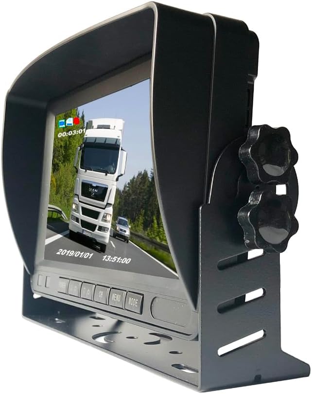 AHD 1080P Backup Camera 7" DVR Monitor System,2 x 4 Pin Reverse Rear View Mirror Camera 8 IR Night Vision + 7 inch 2CH Split IPS Screen 12V-24V for RV Bus Camper Trailer Semi Truck