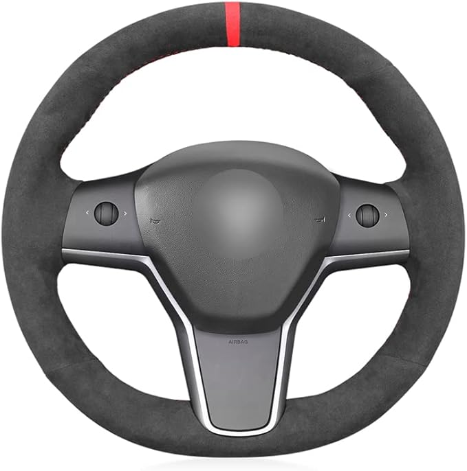 MEWANT Hand Stitch DIY Athsuede Steering Wheel Cover Wrap for Tesla Model 3 2017-2020 Car Interior