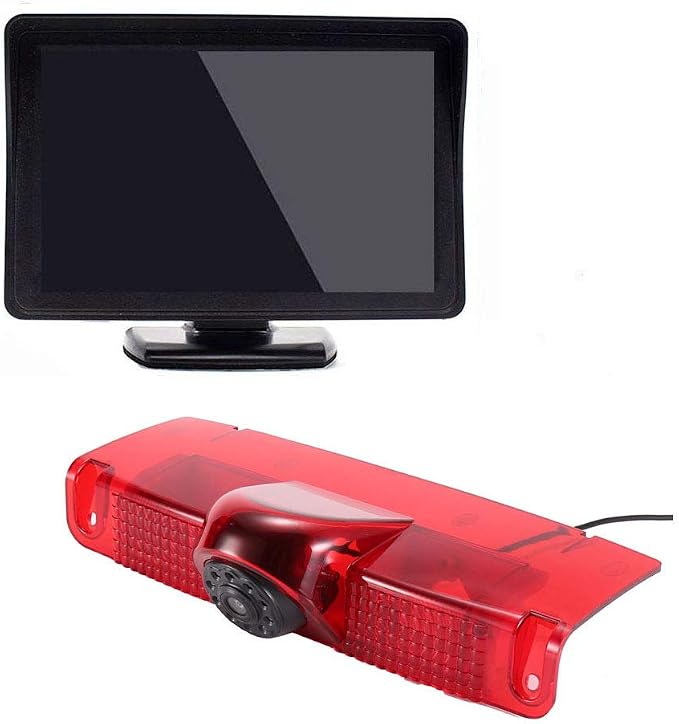 HD Brake Light Rear View Camera with 4.3 Inch LCD Monitor, Transporter Waterproof Night Vision Reversing Camera Replacement for Chevrolet Express GMC Chevy Savana Exporer Vans Cargo Van 2003-2018
