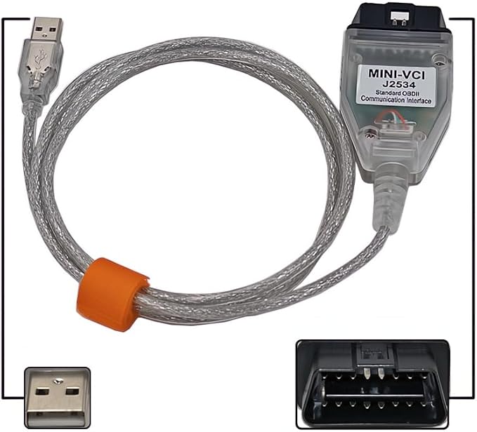 Mini Vci J2534 Cable for Toyota able Connector Scanner Adapter for Toyota TIS Techstream, 16pin Programming Diagnostic Cable TIS Techstream OBD2 USB Cable for Win XP/ WIN7 32 bits