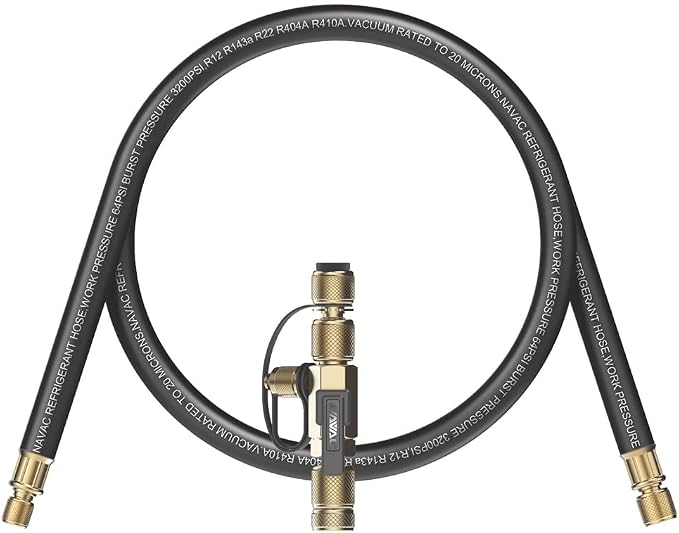 NAVAC NEVK1 Rapid Evacuation Kit | Valve Core Removal Tool and Evacuation Hose | 1/4″ and 5/16″ Valve Core Removal Tool | 3/8“ to 1/4“ Fittings High- Flow Refrigerant Hose | 1 Year Warranty