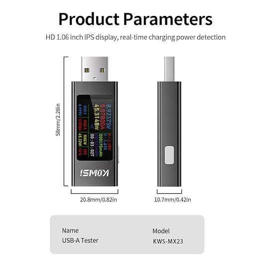 Diymore USB Tester USB Power Meter,USB Cable Tester USB Tester Power Meter,USB Voltage and Current Tester Meter,Power Bank Capacity,Working Time Ammeter Voltmeter USB Cable Charger Detector