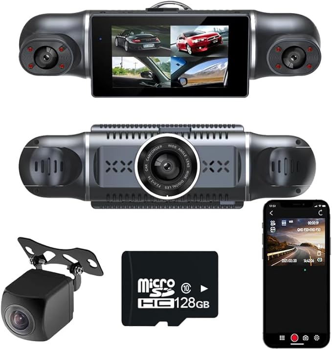 4 Cameras 1080P Dash Cam 4 Lens 3 Inch IPS Screen Car Black Box WiFi APP Control G-Sensor Car Driving Video Recorder Free 128GB TF Card