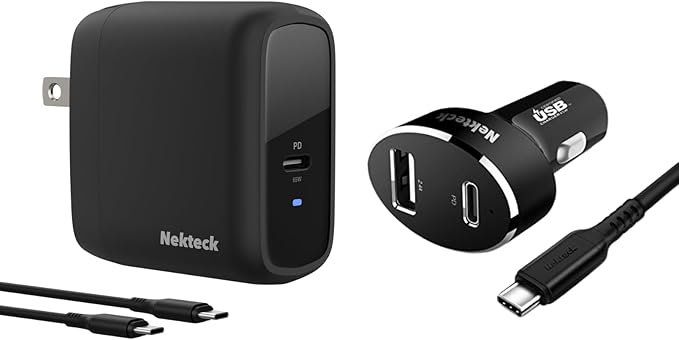 Nekteck Travel Fast Charging Kit, 65W USB-C Charger & 45W USB-C Car Charger (USB-C Cable Included)