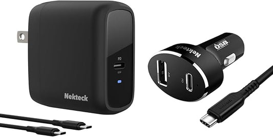 Nekteck Travel Fast Charging Kit, 65W USB-C Charger & 45W USB-C Car Charger (USB-C Cable Included)