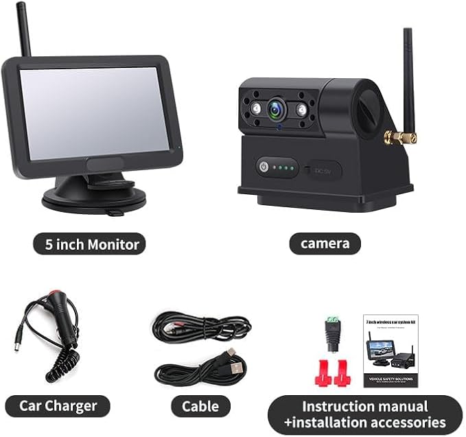 OBEST Magnetic Solar Wireless Backup Camera:1080P 5”HD Rechargeable Reverse Camera with Monitor,Night Vision Waterproof Rearview Camera System for Car RV Truck Trailer SUV Campers,No Wiring