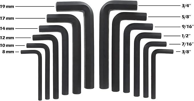 Extra Large Allen Wrench Jumbo Automotive Hex Key Set (SAE and METRIC)