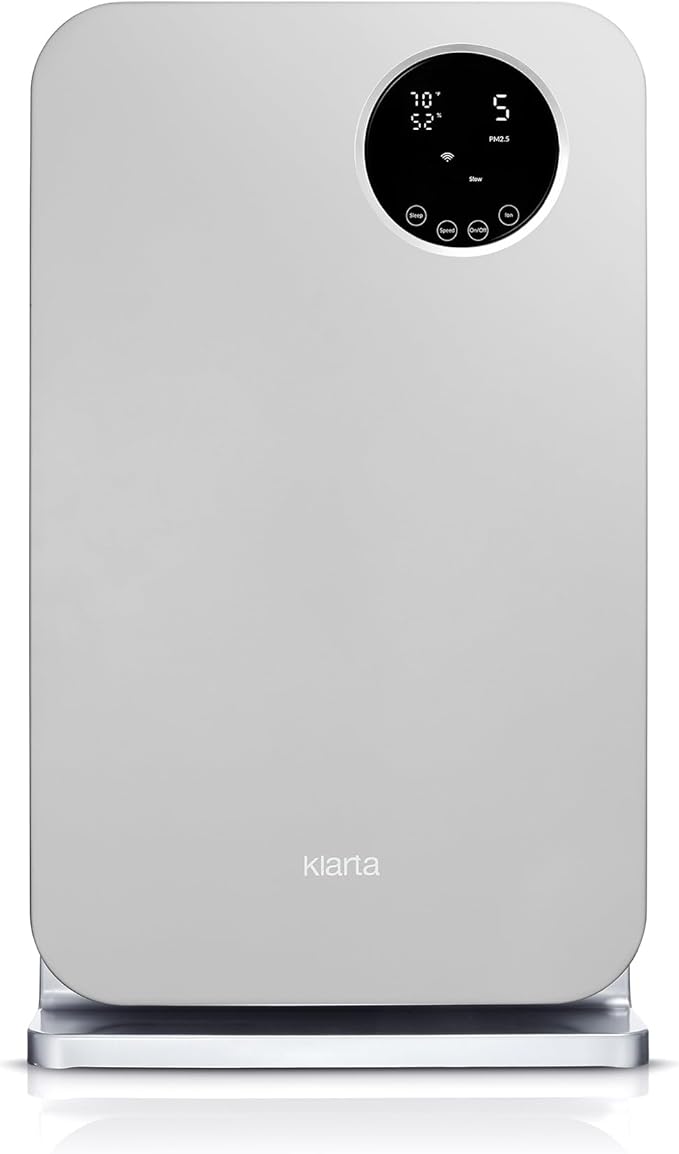Air Purifier for Home - Smart WiFi App - Ultra Quiet 20 dB - Removes Allergens, Smoke & Odors - 99.97% Particle Filtration - Up to 1200 ft - Klarta Forste Silver