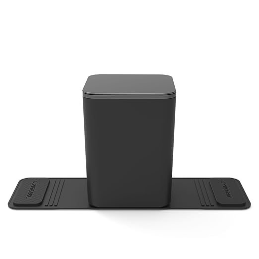 Mini Car Trash Can with Press Lid, Leakproof One-Piece Design, ABS Plastic Garbage Bin with Stainless Steel Spring for Auto Interior (Black)