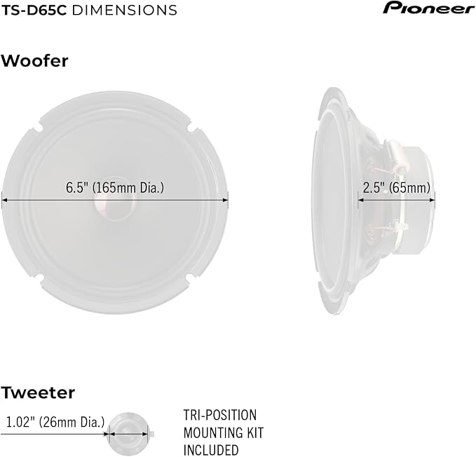 PIONEER D-Series TS-D65C 6.5” 2-Way Speakers (Pair) – 270W Max, Crisp Highs + Clear Vocals, Ideal Factory Upgrade, Add an Amplifier for Even Better Performance
