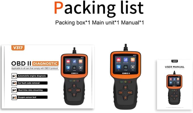 Outzone V317 OBD2 Scanner with 2.8" Color Screen, 8 Language Car Code Reader for All Gasoline Cars Since 1996, Read & Clear Check Engine Light, Supports I/M Readiness & Mode 8 Test