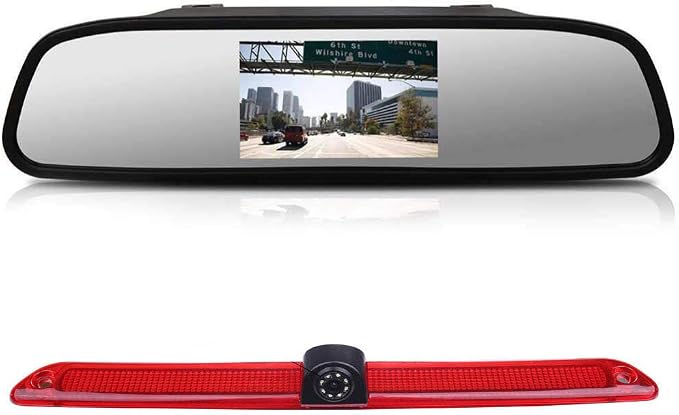 HD Brake Light Backup Camera with Rear-View Mirror Monitor, Waterproof Night Vision Car Roof Reversing Camera Replacement for VW Crafter Caravelle 2007-2015/Mercedes Sprinter W609 W907 W910 316 CDI