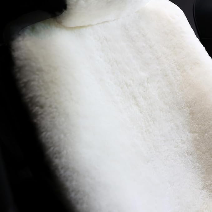 IRIWOOL Fluffy Fur Sheepskin Car Seat Cover Automotive Interior Accessories Seat Covers Accessories Seat Cushions， Soft Natural Pure Wool ，Universal Fits Most Cars SUVs (Ivory White, Universal Fit)