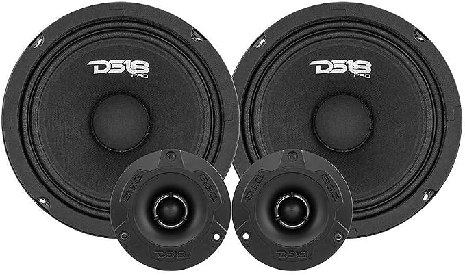 DS18 PRO-GM8.4PK Mid and High Complete Package - Includes 2X Midrange Loudspeaker 8" and 2X Aluminum Super Bullet Tweeter 1" Built in Crossover - Door Speakers for Car or Truck Stereo Sound System