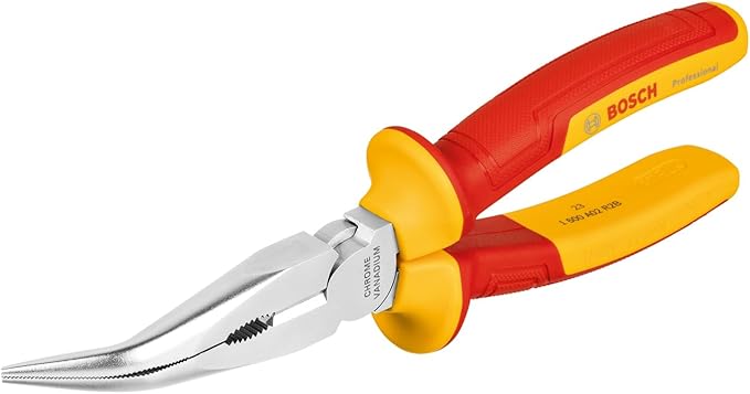 Bosch Professional VDE Needle-Nose Pliers Curved 40° - 200 mm (Certified to 1000 V, Insulated with Thermoplastic Polyurethanes)