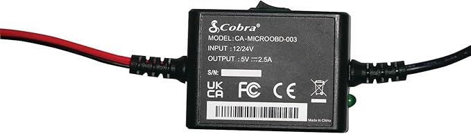 Cobra 2.5A DIY Hardwire Kit Designed for Cobra and Drive HD Products: OBDII Port to Micro-USB, 15ft Cable, Intelligent Power Management, Enables Parking Mode and Motion Detection Feature